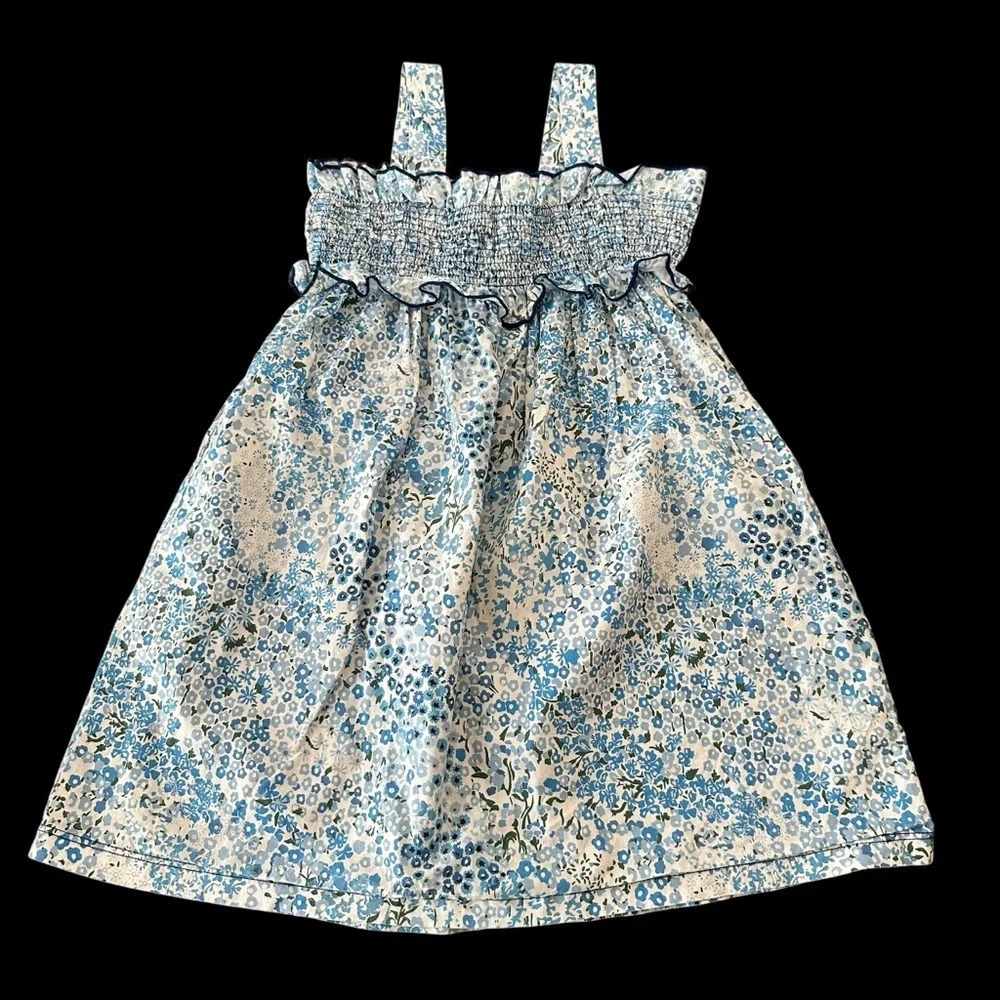 Sundek girls size 8 Blue Floral‎ Print Smocked Ruffle Tank Dress Sundress Cotton